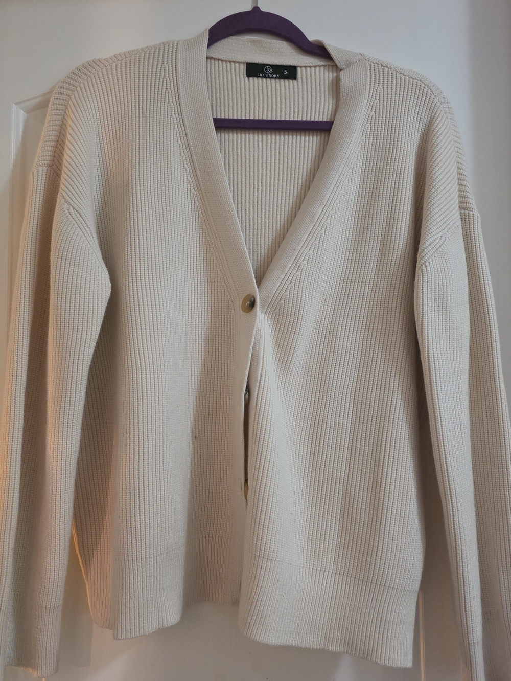 Lily Rose Beige Cream Ribbed Button-Front Cardigan